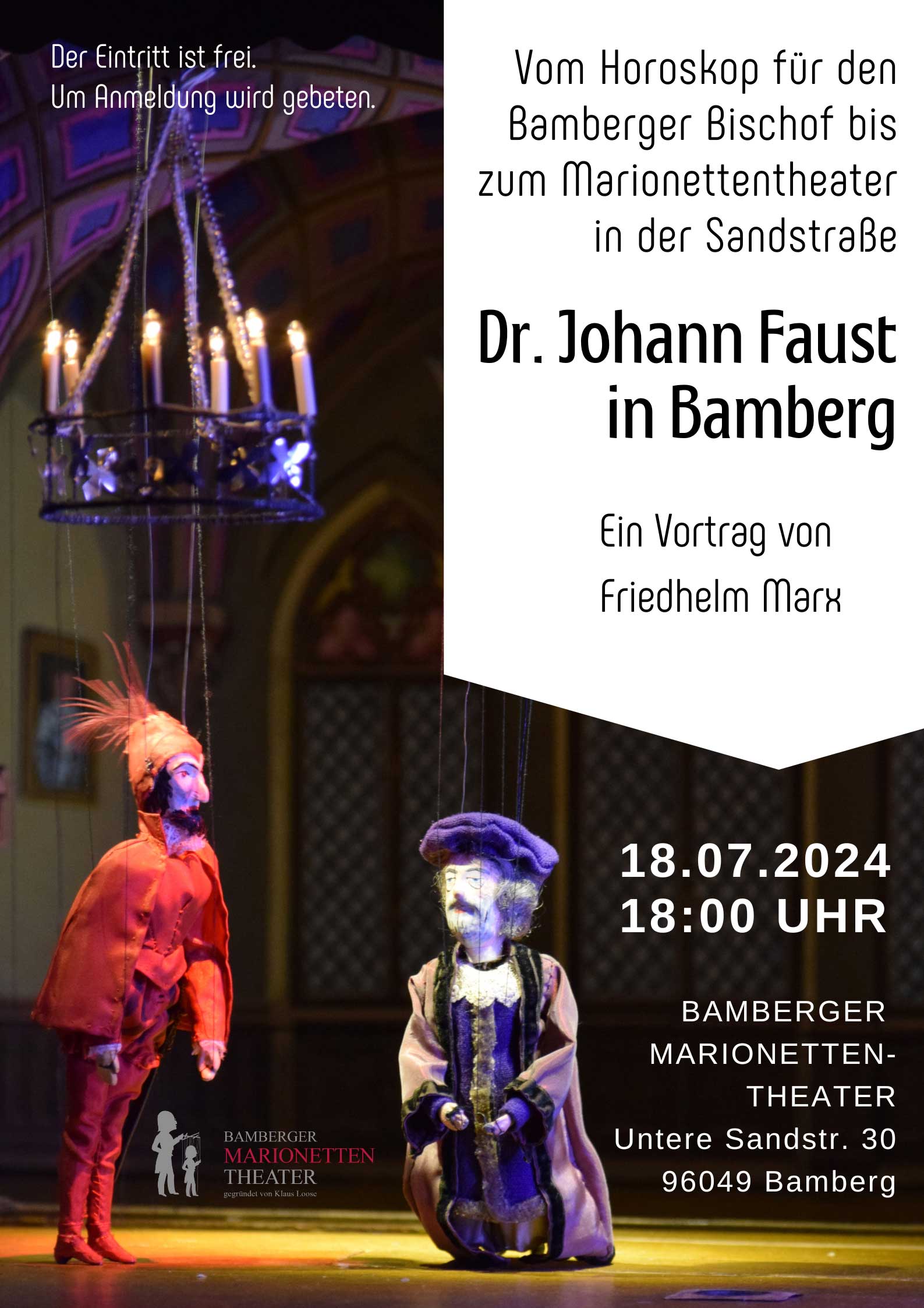 18. Juni 2024 18:00 Uhr - Dr. Johann Faust in Bamberg: vom Horoskop für den Bamberger Bischof bis zum Marionettentheater in der Sandstraße - Vortrag